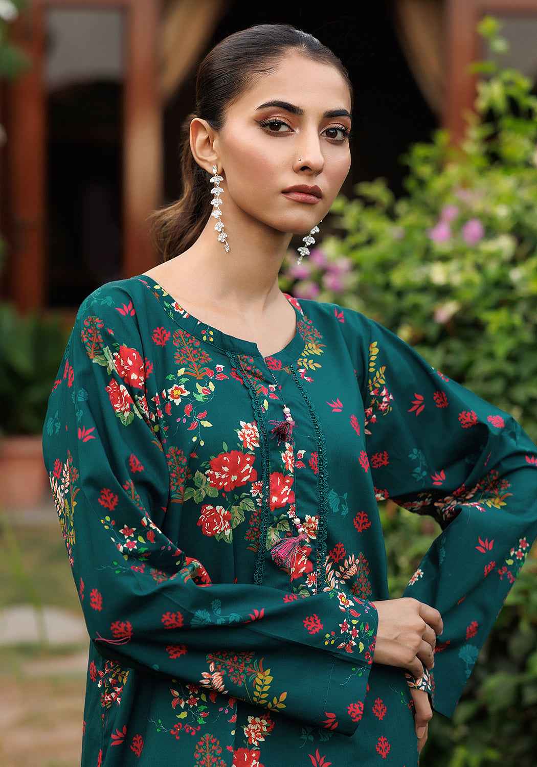 Marine Floral - 2 PC Stitched Lawn Suit - Zarasi.pk