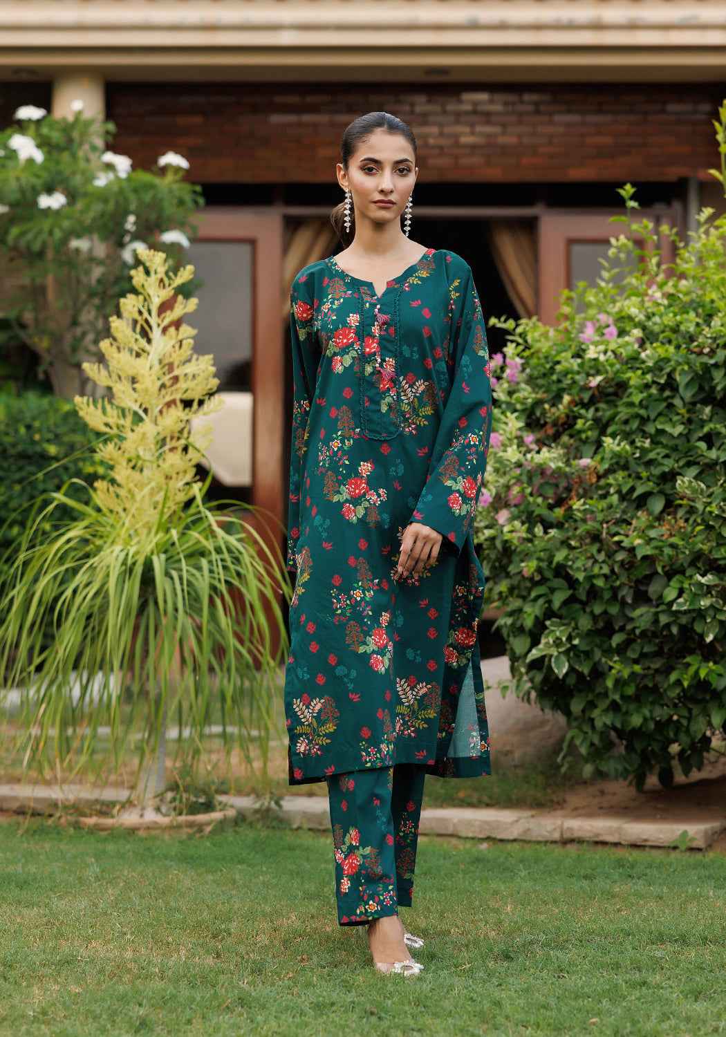 Marine Floral - 2 PC Stitched Lawn Suit - Zarasi.pk
